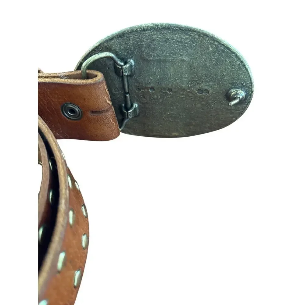 Lauren Hampton Abalone Inlay Western Leather Studded Belt